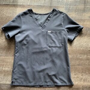 FIGS Technical Collection Scrub Top Charcoal Grey V Neck Pocket S